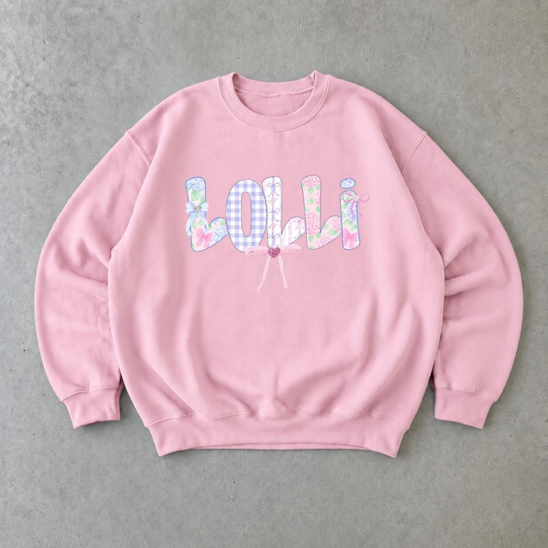 Personalized Grandma Name Sweatshirt, Custom Choose Your Family Title, Coquette Floral Gingham Bow Design, Mother's Day Gift for Grandma Mom Aunt