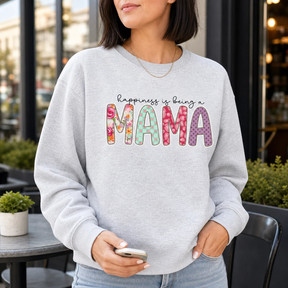 Personalized Grandma Nickname Sweatshirt, Floral Happiness Family Title Crewneck for Grammy Gigi Mimi Mom Aunt Abuela, Mother's Day Birthday Gift