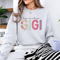 Personalized Grandma Nickname Sweatshirt, Floral Happiness Family Title Crewneck for Grammy Gigi Mimi Mom Aunt Abuela, Mother's Day Birthday Gift