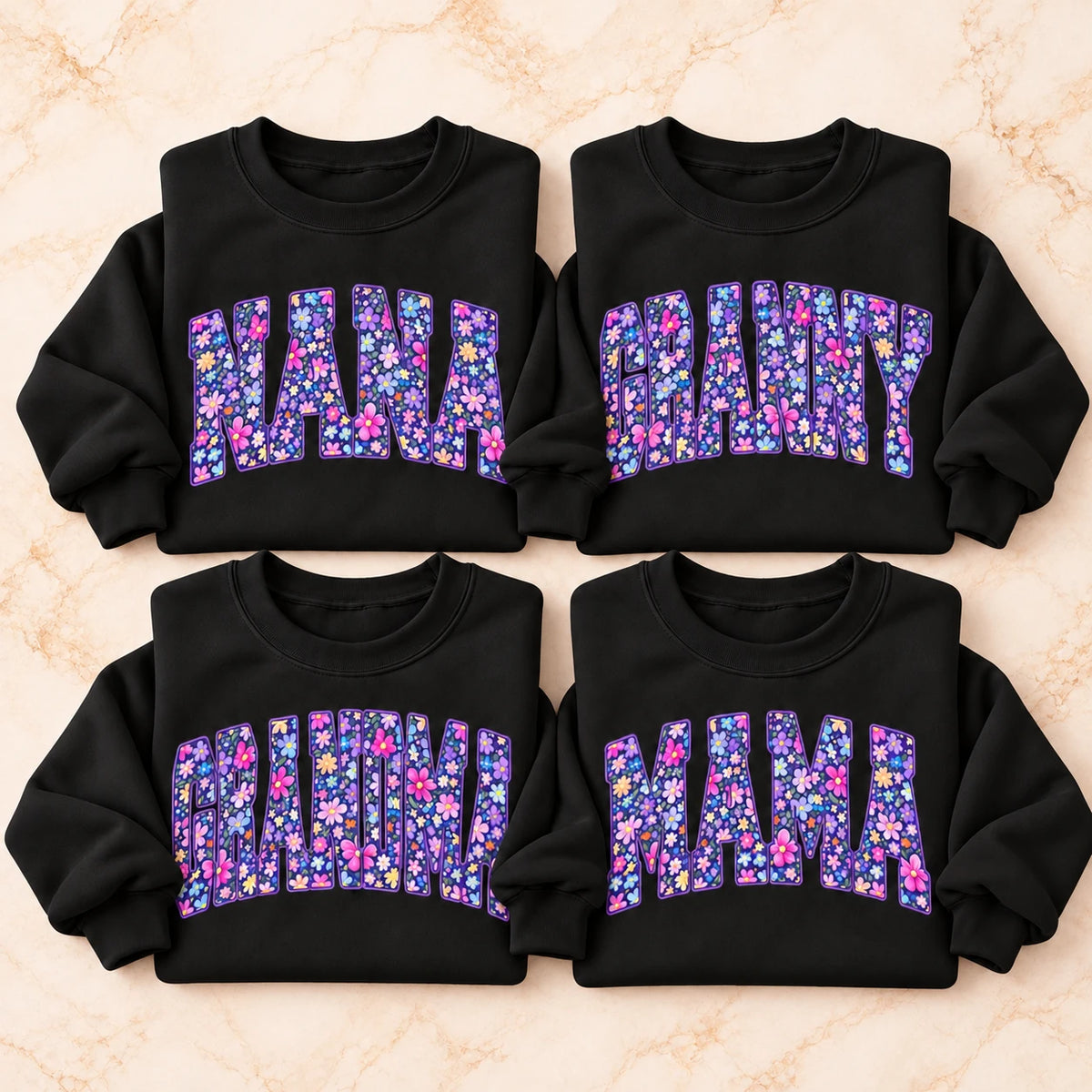 Personalized Grandma Nickname Sweatshirt, Custom Nana Granny Mimi Mom Aunt Floral Letter Gift