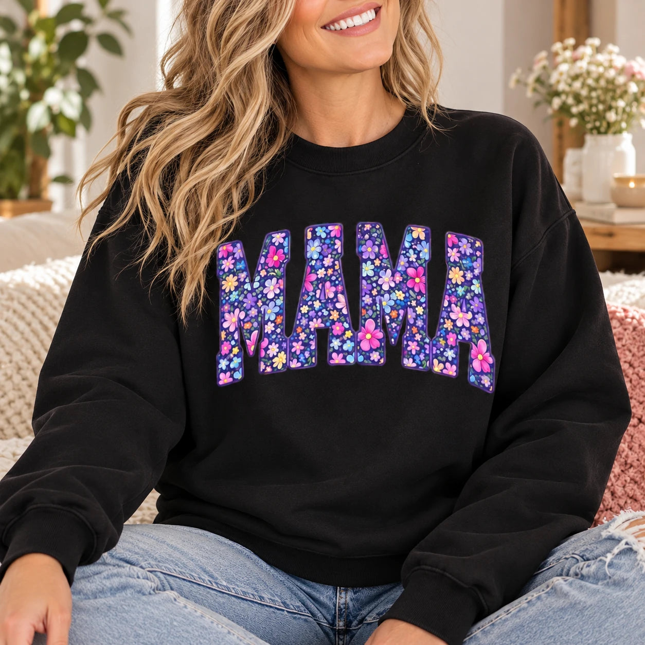 Personalized Grandma Nickname Sweatshirt, Custom Nana Granny Mimi Mom Aunt Floral Letter Gift