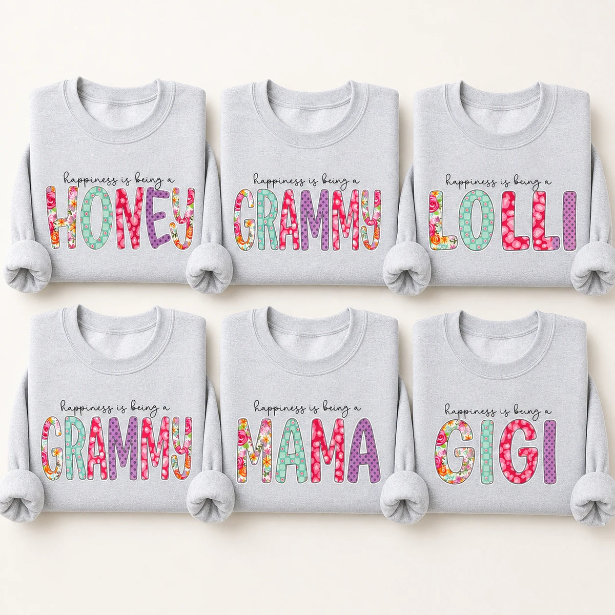 Personalized Grandma Nickname Sweatshirt, Floral Happiness Family Title Crewneck for Grammy Gigi Mimi Mom Aunt Abuela, Mother's Day Birthday Gift