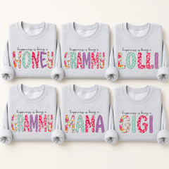 Personalized Grandma Nickname Sweatshirt, Floral Happiness Family Title Crewneck for Grammy Gigi Mimi Mom Aunt Abuela, Mother's Day Birthday Gift