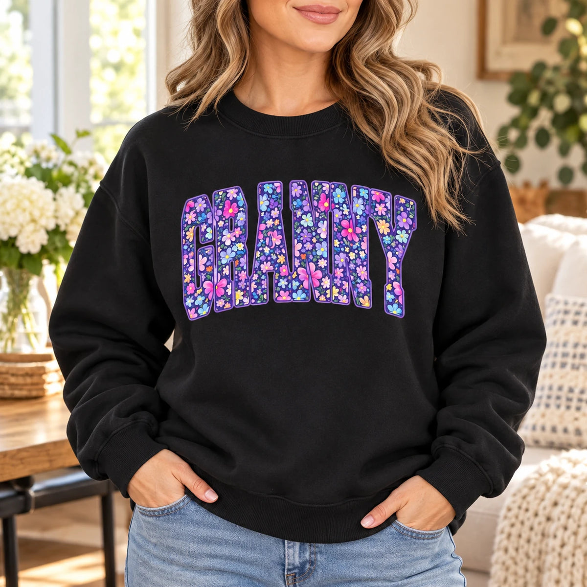 Personalized Grandma Nickname Sweatshirt, Custom Nana Granny Mimi Mom Aunt Floral Letter Gift