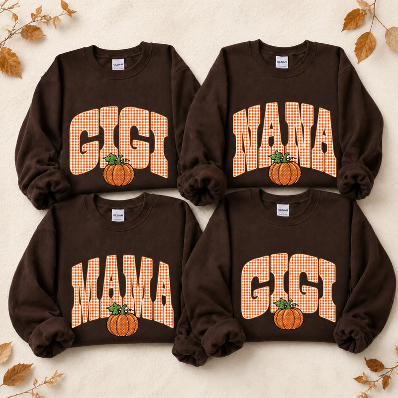 Personalized Grandma Pumpkin Sweatshirt, Custom GIGI MAMA MIMI NANA HONEY Fall Nickname Gift for Mom or Grandma