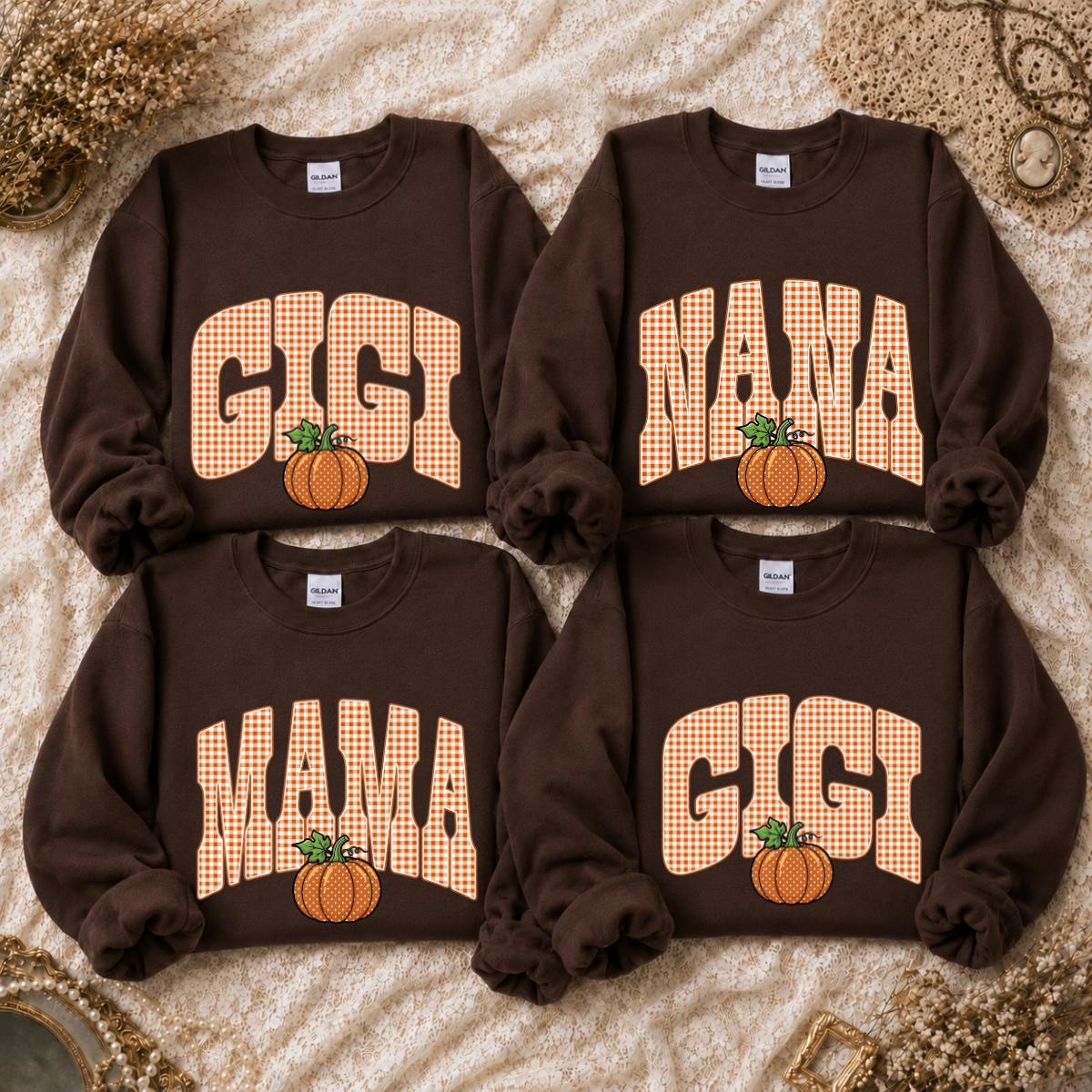 Personalized Grandma Pumpkin Sweatshirt, Custom Choose Your GIGI MAMA MIMI NANA HONEY Fall Nickname, Thanksgiving Gift for Mom or Grandma
