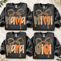 Personalized Grandma Sweatshirt, Charcoal Leopard Bow