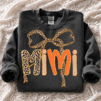 Personalized Grandma Sweatshirt, Charcoal Leopard Bow