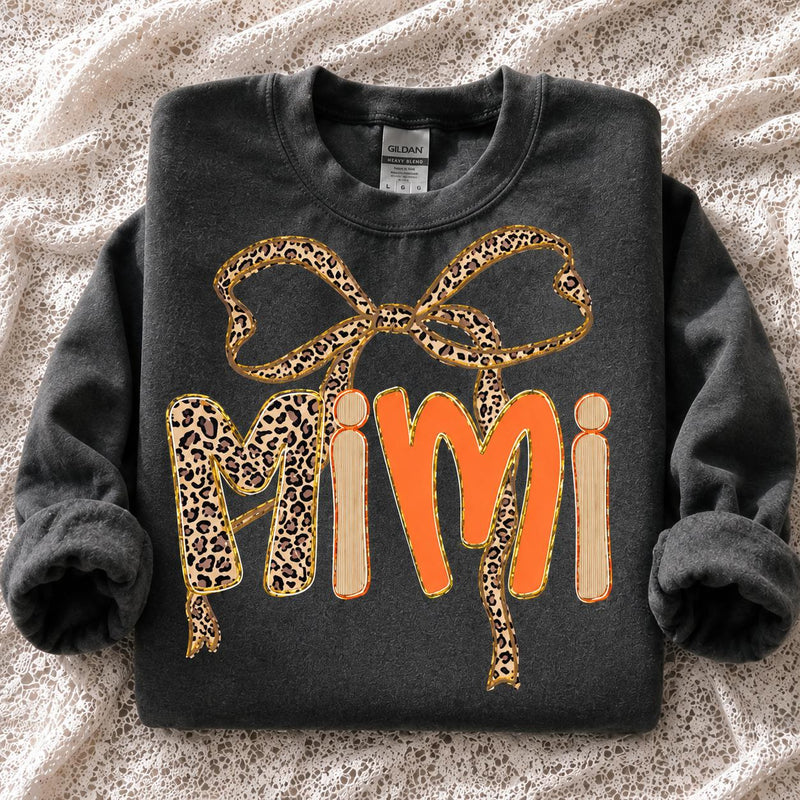 Personalized Grandma Sweatshirt, Charcoal Leopard Bow