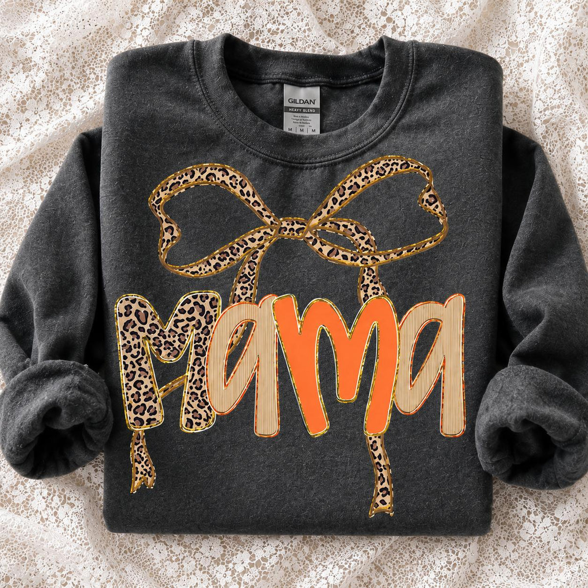 Personalized Grandma Sweatshirt, Charcoal Leopard Bow