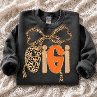 Personalized Grandma Sweatshirt, Charcoal Leopard Bow