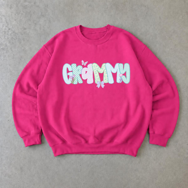 Personalized Grandma Sweatshirt, Custom Choose Your Family Nickname, Pastel Coquette Floral Bow Design, Granny Grammy Auntie Mom Gift