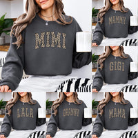 Personalized Grandma Sweatshirt, Custom Choose Your Family Nickname Leopard Print Design, Mama Mimi Gigi Auntie Mom Gift for Her