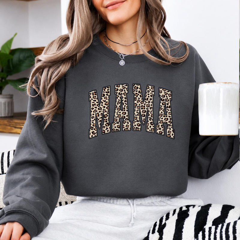 Personalized Grandma Sweatshirt, Custom Choose Your Family Nickname Leopard Print Design, Mama Mimi Gigi Auntie Mom Gift for Her