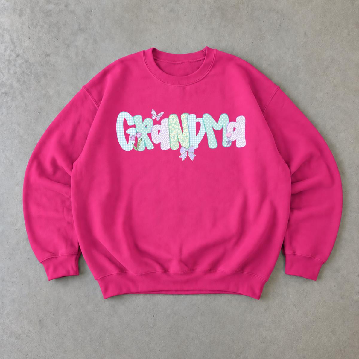 Personalized Grandma Sweatshirt, Custom Choose Your Family Nickname, Pastel Coquette Floral Bow Design, Granny Grammy Auntie Mom Gift