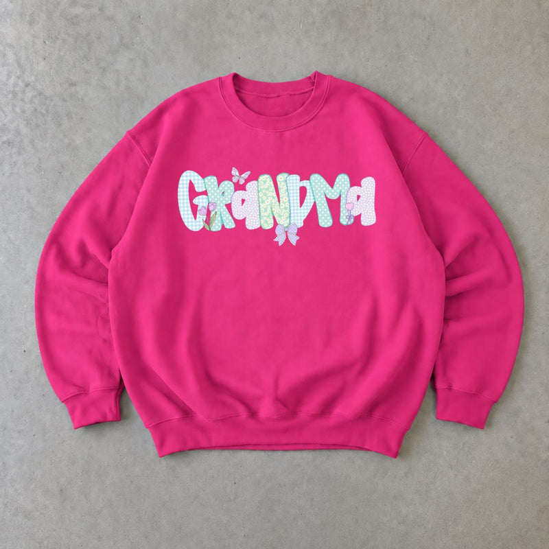 Personalized Grandma Sweatshirt, Custom Choose Your Family Nickname, Pastel Coquette Floral Bow Design, Granny Grammy Auntie Mom Gift