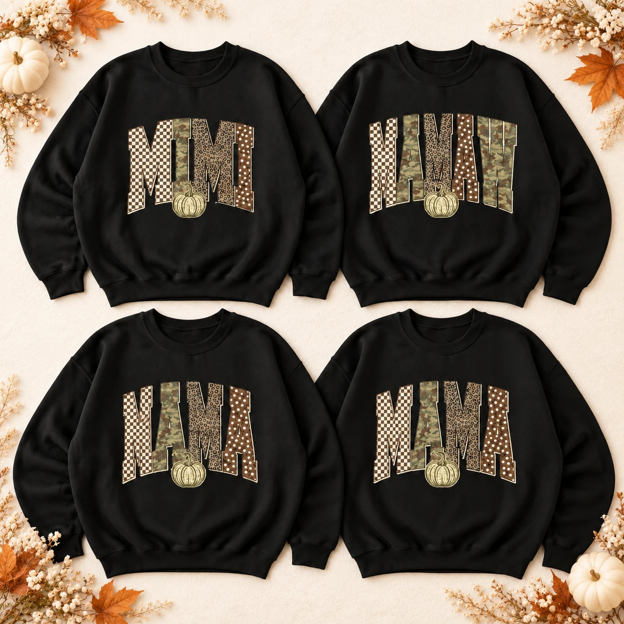 Personalized Grandma Sweatshirt Custom Family Name Fall Pumpkin Patchwork Mimi Nana Mama Auntie Gift