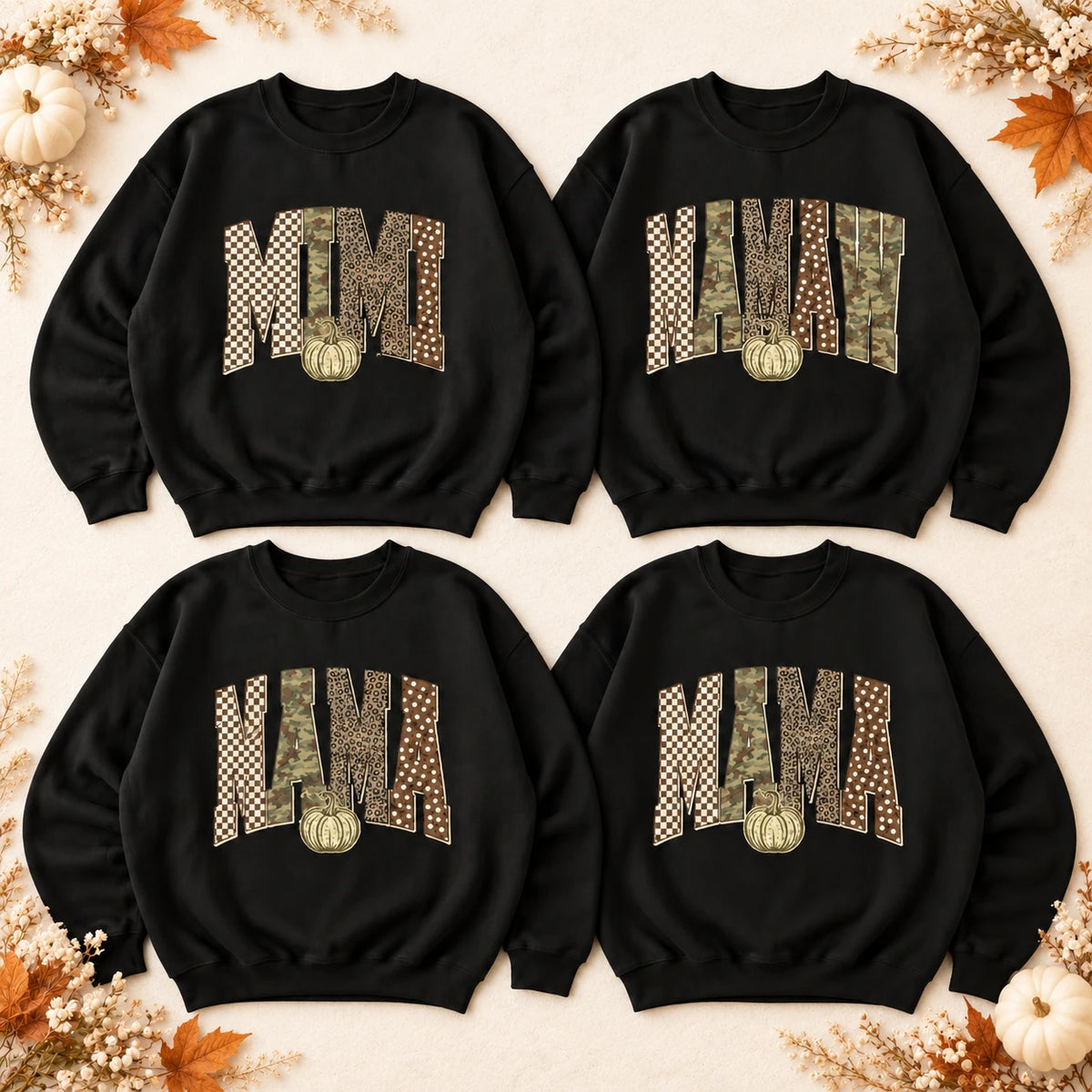 Personalized Grandma Sweatshirt Custom Family Name Fall Pumpkin Patchwork Mimi Nana Mama Auntie Gift