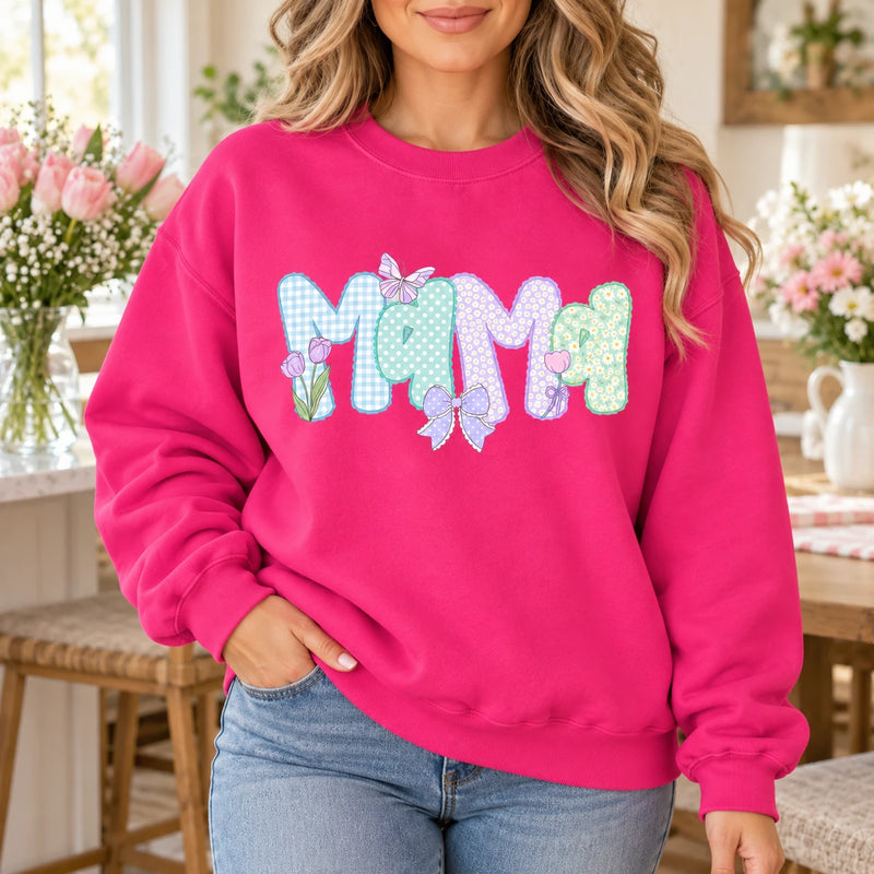 Personalized Grandma Sweatshirt, Custom Family Nickname, Pastel Coquette Floral Bow Gift for Granny Grammy Auntie Mom