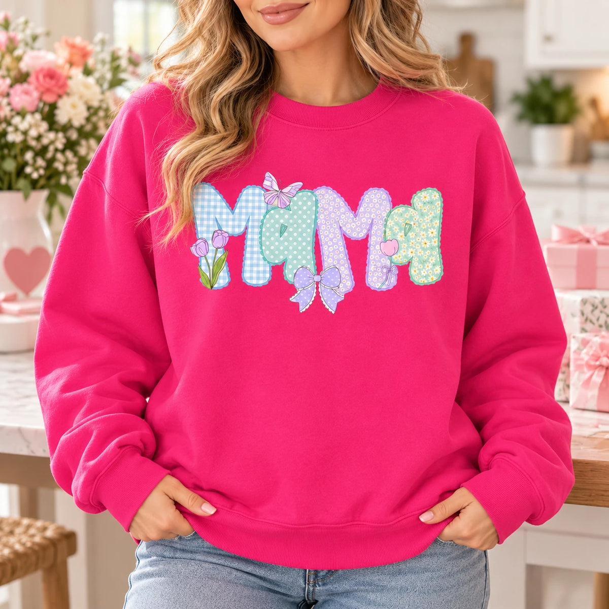 Personalized Grandma Sweatshirt, Custom Family Nickname, Pastel Coquette Floral Bow Gift for Granny Grammy Auntie Mom