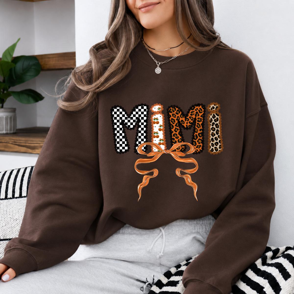 Personalized Grandma Sweatshirt, Custom Family Title Leopard Bow Design, Choose Mama Mimi Gigi Nana Auntie or Custom Text Gift