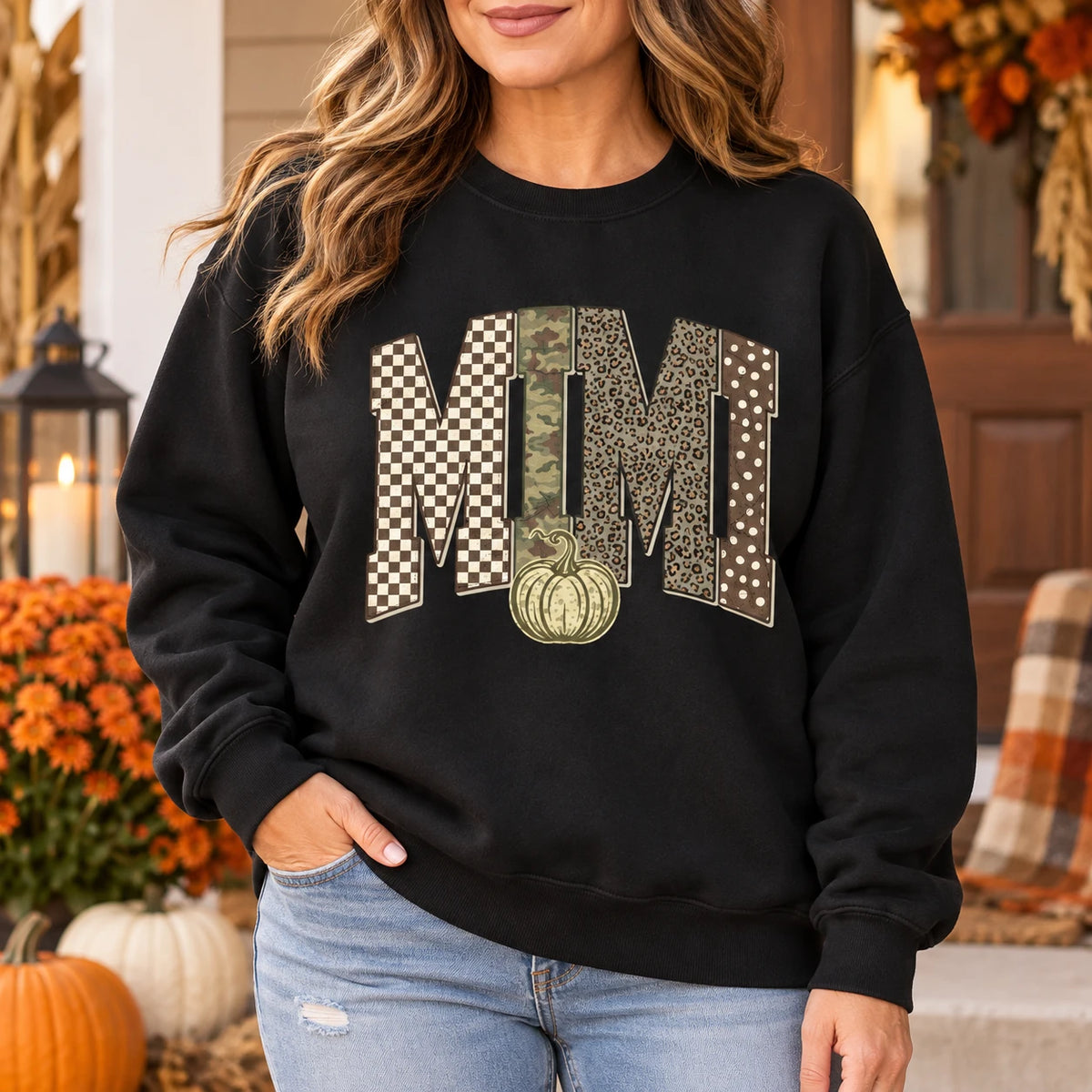Personalized Grandma Sweatshirt Custom Family Name Fall Pumpkin Patchwork Mimi Nana Mama Auntie Gift