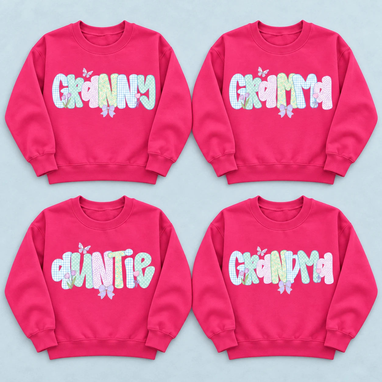 Personalized Grandma Sweatshirt, Custom Family Nickname, Pastel Coquette Floral Bow Gift for Granny Grammy Auntie Mom