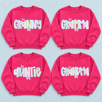 Personalized Grandma Sweatshirt, Custom Family Nickname, Pastel Coquette Floral Bow Gift for Granny Grammy Auntie Mom