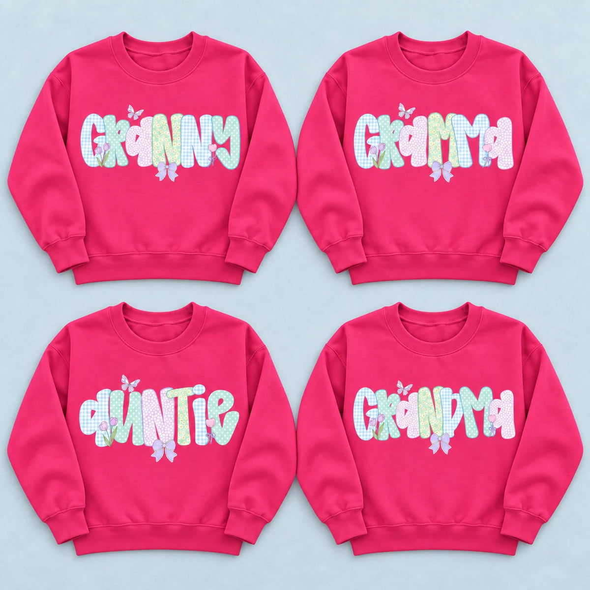 Personalized Grandma Sweatshirt, Custom Family Nickname, Pastel Coquette Floral Bow Gift for Granny Grammy Auntie Mom