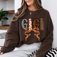 Personalized Grandma Sweatshirt, Custom Family Title Leopard Bow Design, Choose Mama Mimi Gigi Nana Auntie or Custom Text Gift