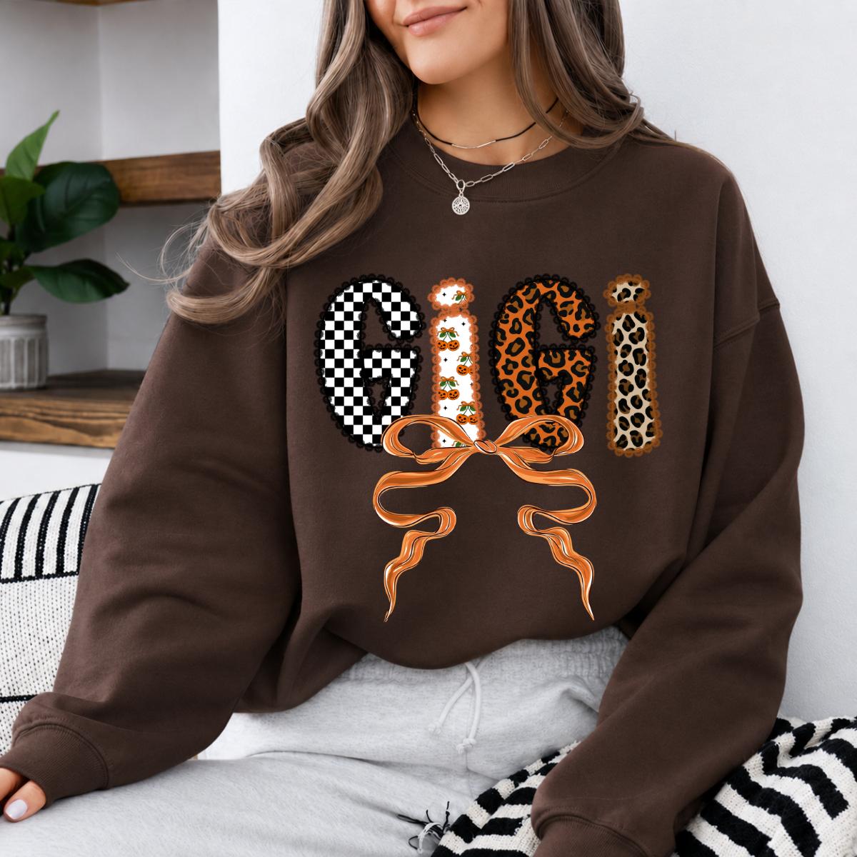 Personalized Grandma Sweatshirt, Custom Family Title Leopard Bow Design, Choose Mama Mimi Gigi Nana Auntie or Custom Text Gift