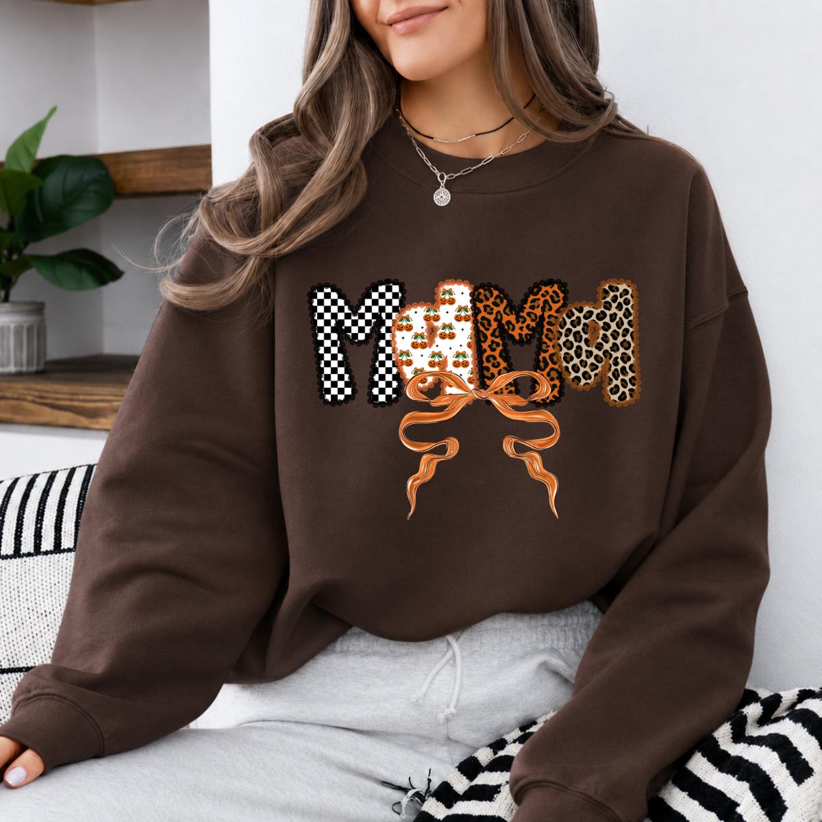 Personalized Grandma Sweatshirt, Custom Family Title Leopard Bow Design, Choose Mama Mimi Gigi Nana Auntie or Custom Text Gift