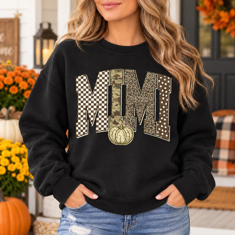 Personalized Grandma Sweatshirt Custom Family Name Fall Pumpkin Patchwork Mimi Nana Mama Auntie Gift