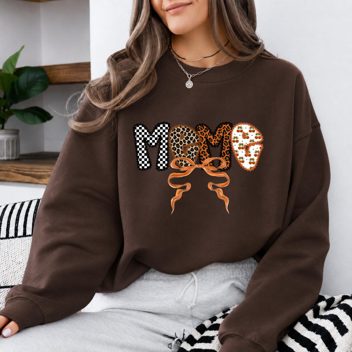 Personalized Grandma Sweatshirt, Custom Family Title Leopard Bow Design, Choose Mama Mimi Gigi Nana Auntie or Custom Text Gift