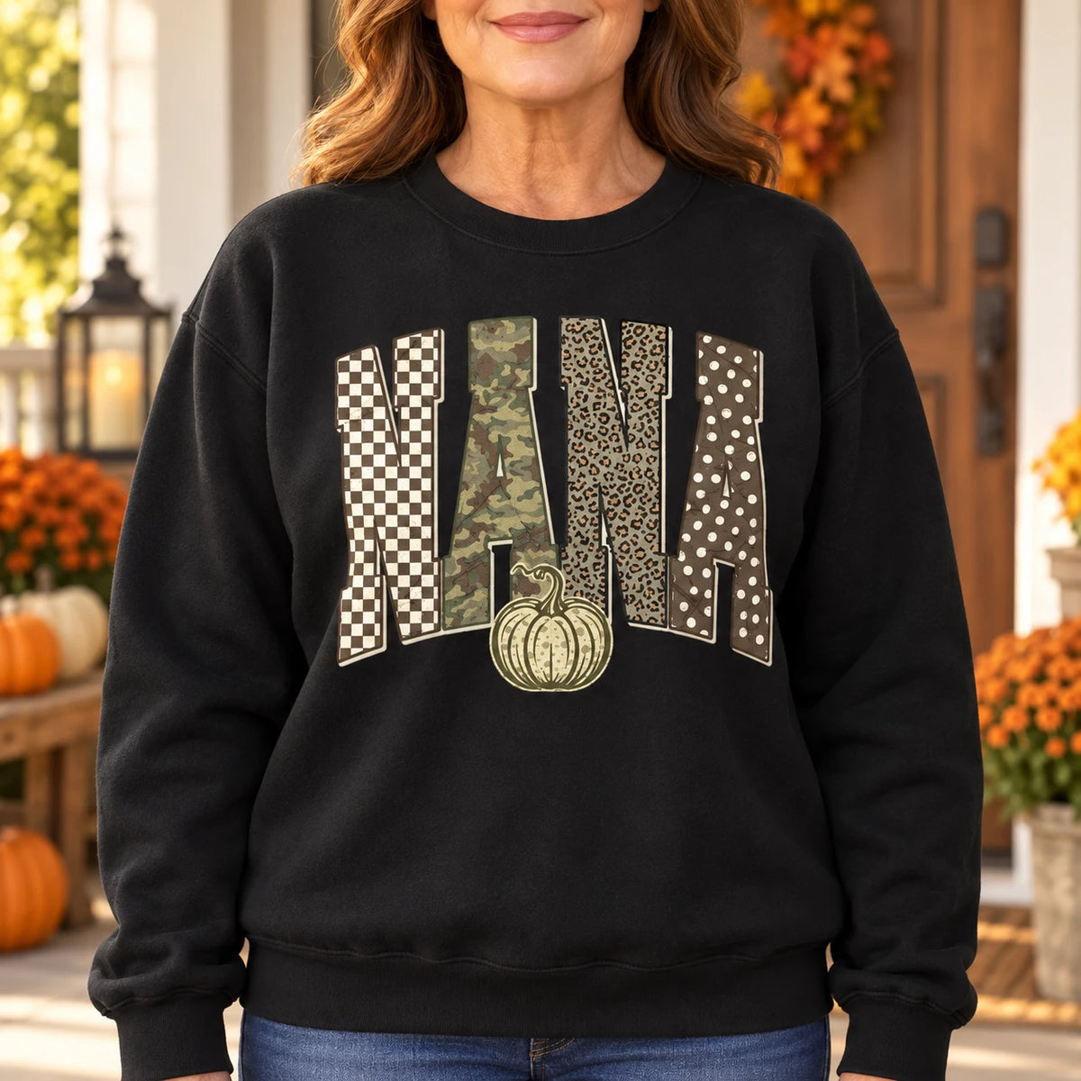 Personalized Grandma Sweatshirt Custom Family Name Fall Pumpkin Patchwork Mimi Nana Mama Auntie Gift