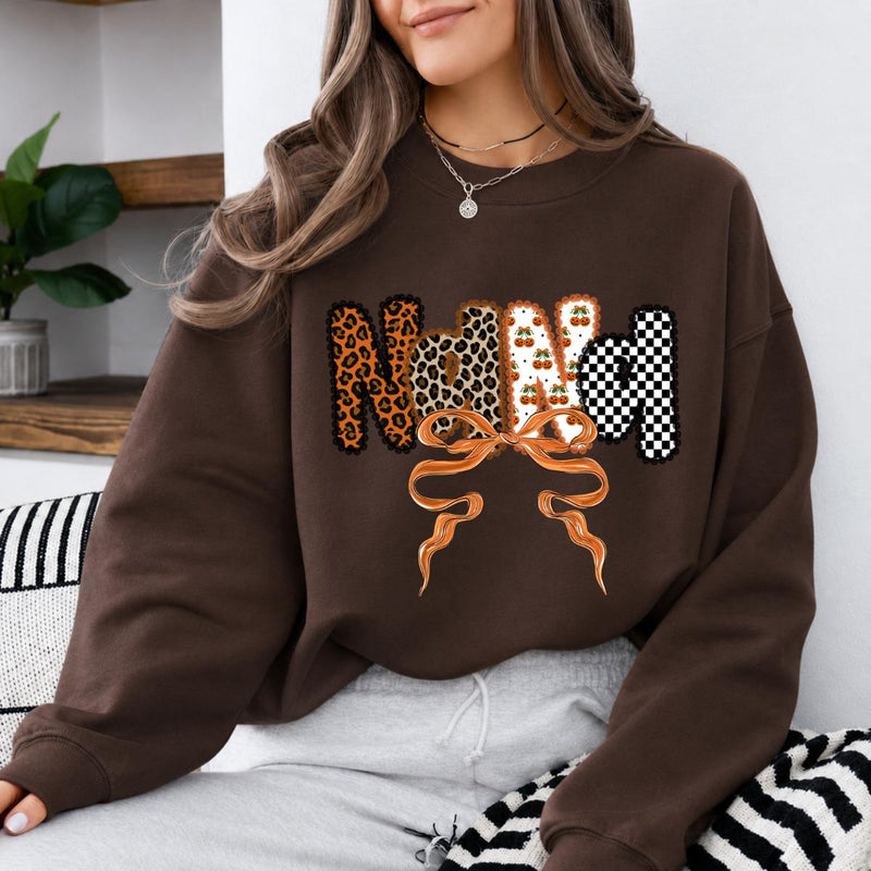 Personalized Grandma Sweatshirt, Custom Family Title Leopard Bow Design, Choose Mama Mimi Gigi Nana Auntie or Custom Text Gift