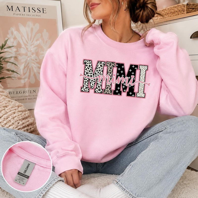 Personalized Grandma Sweatshirt, Custom Gigi Mimi Mama Auntie Nickname Design, Mother's Day Family Gift, Women, Pink Leopard Print Script Style