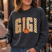 Personalized Grandma Sweatshirt, Custom Gigi Nana Mimi Mama Name Fall Pumpkin Design, Autumn Floral Gingham Polka Dot Grandma Gift, Women Cozy Retro