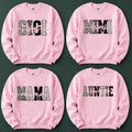 Personalized Grandma Sweatshirt, Custom Gigi Mimi Mama Auntie Nickname Design, Mother's Day Family Gift, Women, Pink Leopard Print Script Style
