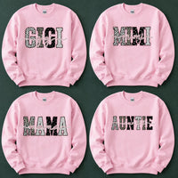 Personalized Grandma Sweatshirt, Custom Gigi Mimi Mama Auntie Nickname Design, Mother's Day Family Gift, Women, Pink Leopard Print Script Style