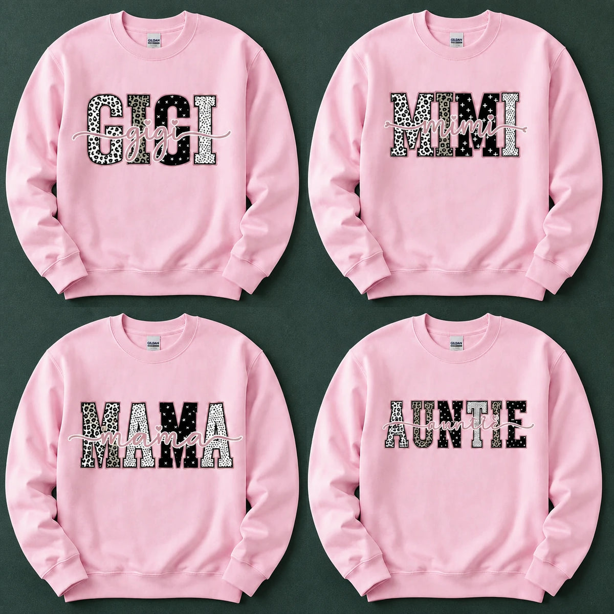 Personalized Grandma Sweatshirt, Custom Gigi Mimi Mama Auntie Nickname Design, Mother's Day Family Gift, Women, Pink Leopard Print Script Style