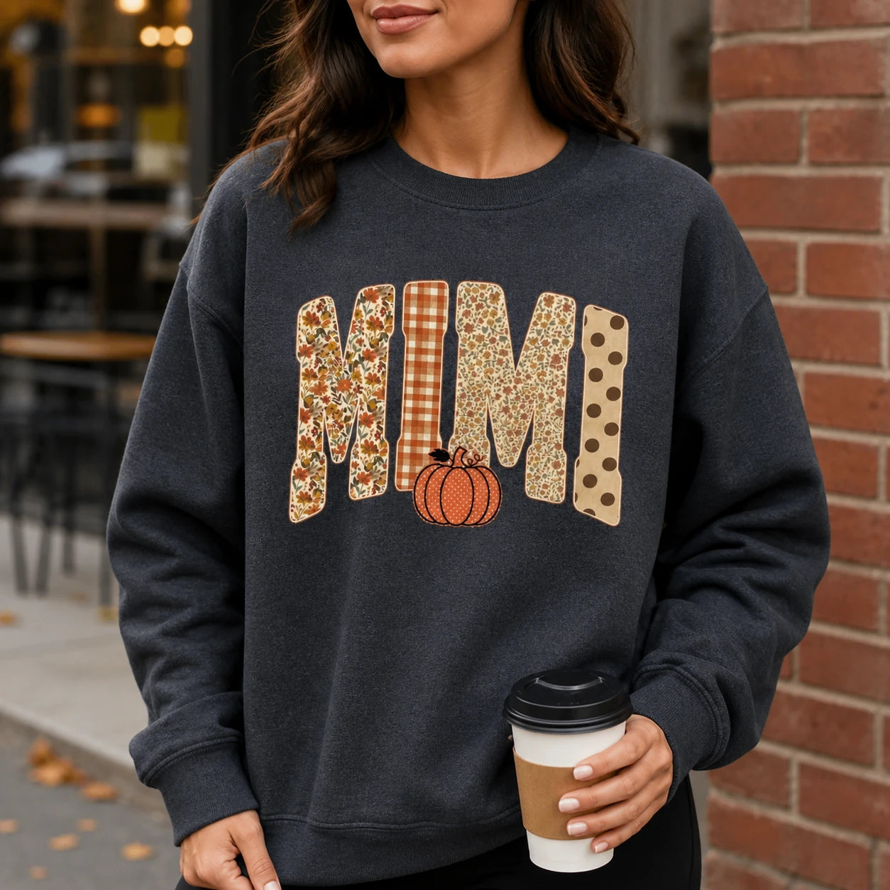 Personalized Grandma Sweatshirt, Custom Gigi Nana Mimi Mama Name Fall Pumpkin Design, Autumn Floral Gingham Polka Dot Grandma Gift, Women Cozy Retro