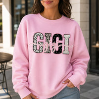 Personalized Grandma Sweatshirt, Custom Gigi Mimi Mama Auntie Nickname Design, Mother's Day Family Gift, Women, Pink Leopard Print Script Style