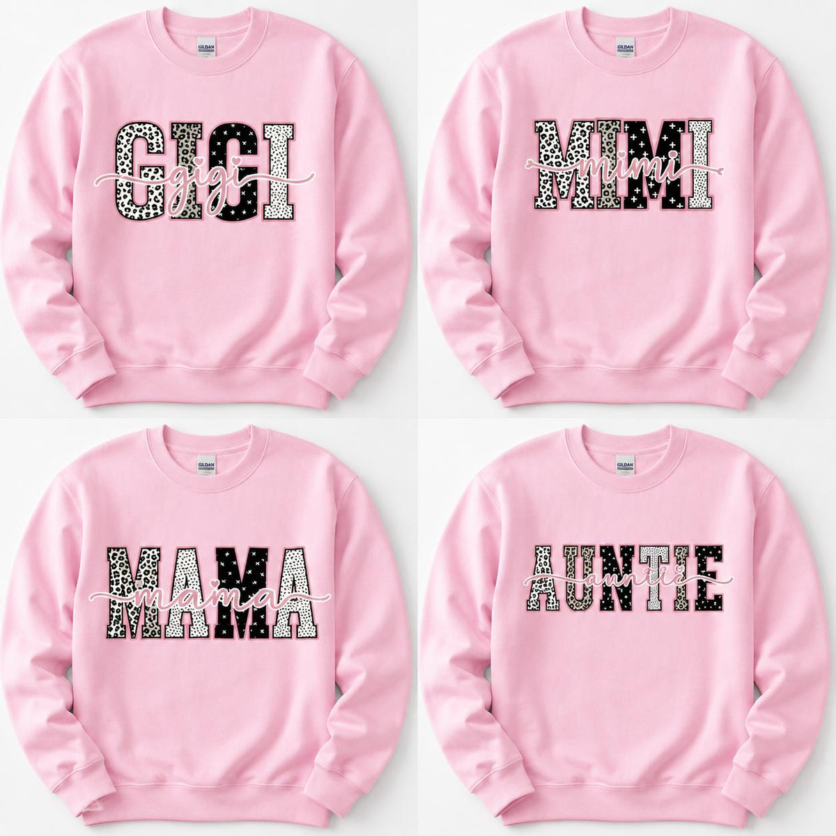 Personalized Grandma Sweatshirt, Custom Gigi Mimi Mama Auntie Nickname Design, Mother's Day Family Gift, Women, Pink Leopard Print Script Style
