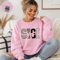Personalized Grandma Sweatshirt, Custom Gigi Mimi Mama Auntie Nickname Design, Mother's Day Family Gift, Women, Pink Leopard Print Script Style