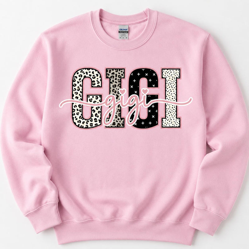 Personalized Grandma Sweatshirt, Custom Gigi Mimi Mama Auntie Nickname Design, Mother's Day Family Gift, Women, Pink Leopard Print Script Style