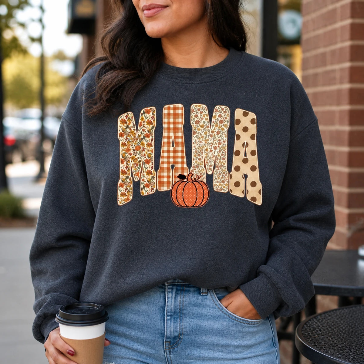 Personalized Grandma Sweatshirt, Custom Gigi Nana Mimi Mama Name Fall Pumpkin Design, Autumn Floral Gingham Polka Dot Grandma Gift, Women Cozy Retro