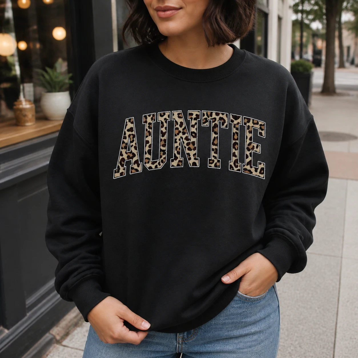 Personalized Grandma Sweatshirt Custom Leopard Nickname Gigi Mimi Nana Mama Mother's Day Family Matching Gift Women Leopard Varsity