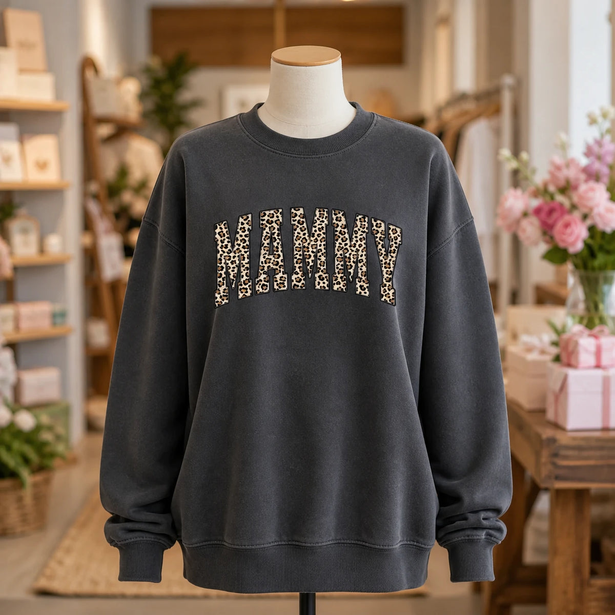 Personalized Grandma Sweatshirt, Custom Leopard Print Family Nickname Crewneck, Mama Mimi Gigi Auntie Mom Gift for Her