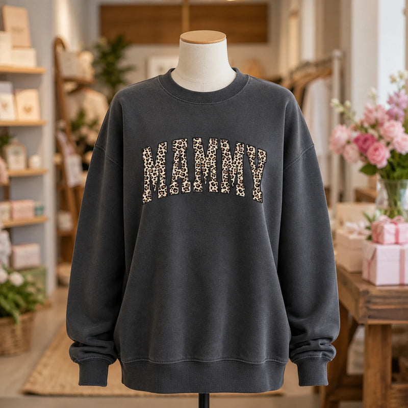 Personalized Grandma Sweatshirt, Custom Leopard Print Family Nickname Crewneck, Mama Mimi Gigi Auntie Mom Gift for Her